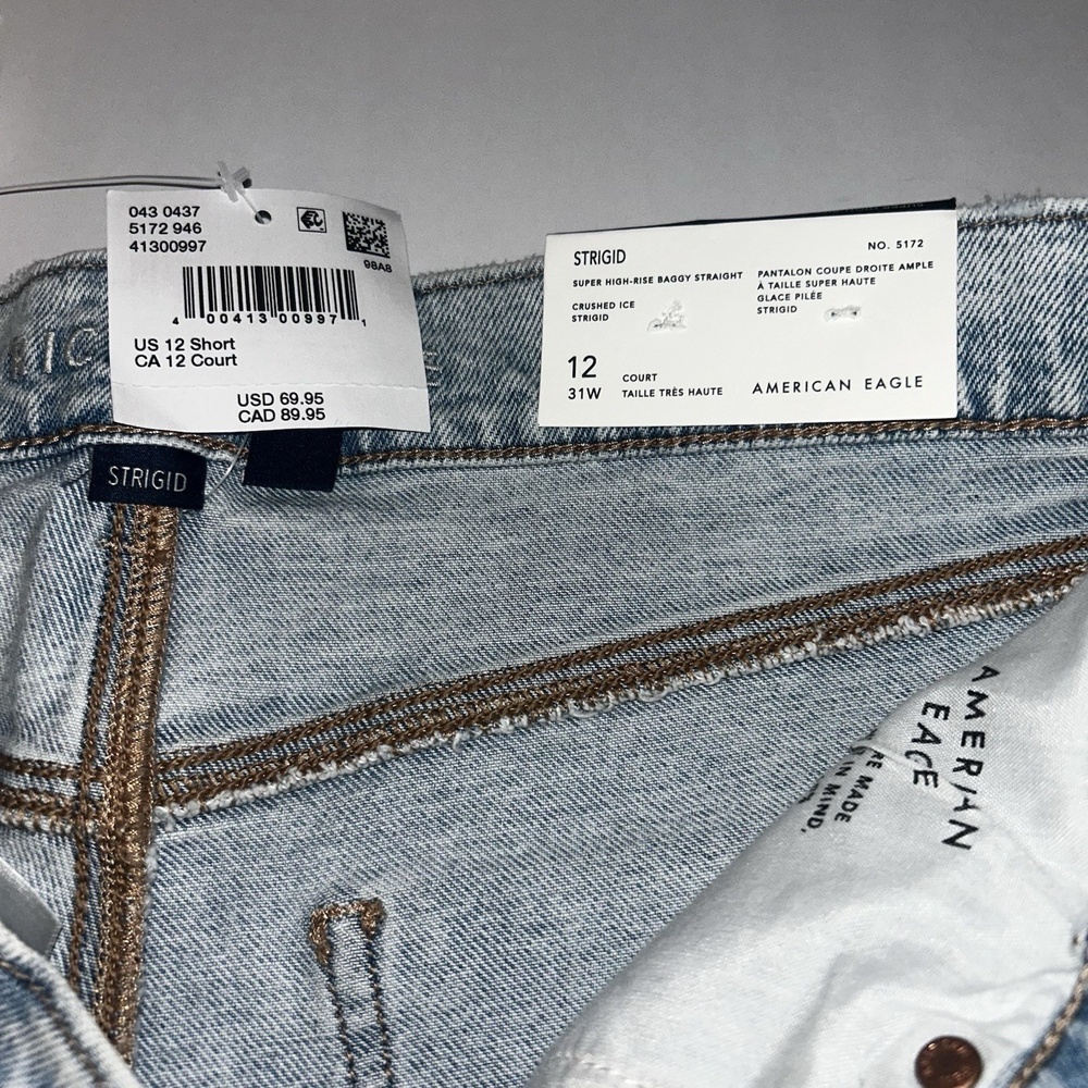 American Eagle Strigid Super‎ High Rise Baggy Straight Womens Jeans 12 Short - Picture 11 of 12